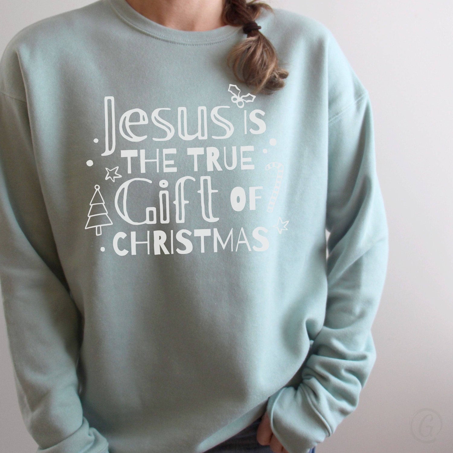 Jesus Is The True Gift Of Christmas Premium Unisex Sweatshirt Dusty Blue