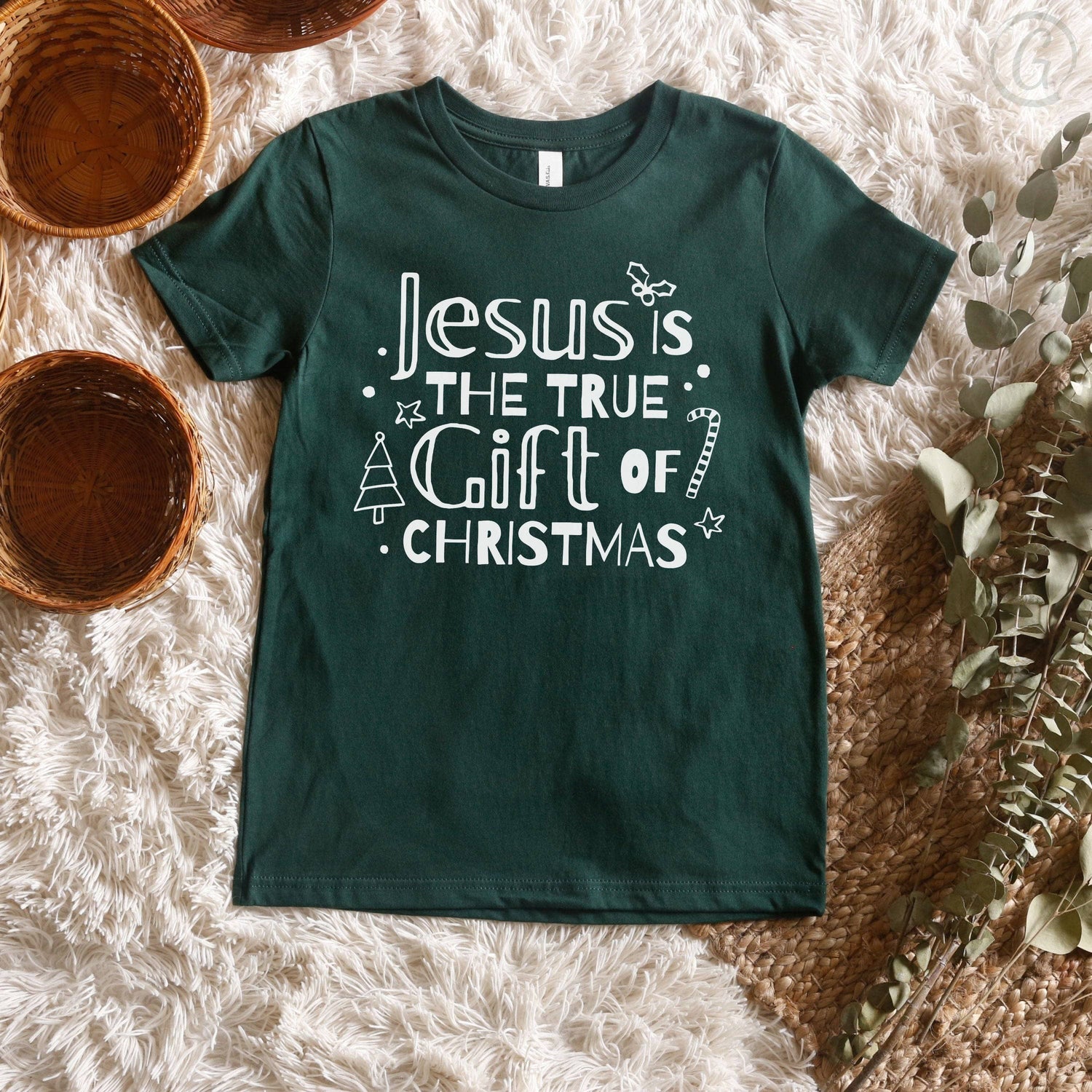 Jesus Is The True Gift Of Christmas Youth T-Shirt Forest