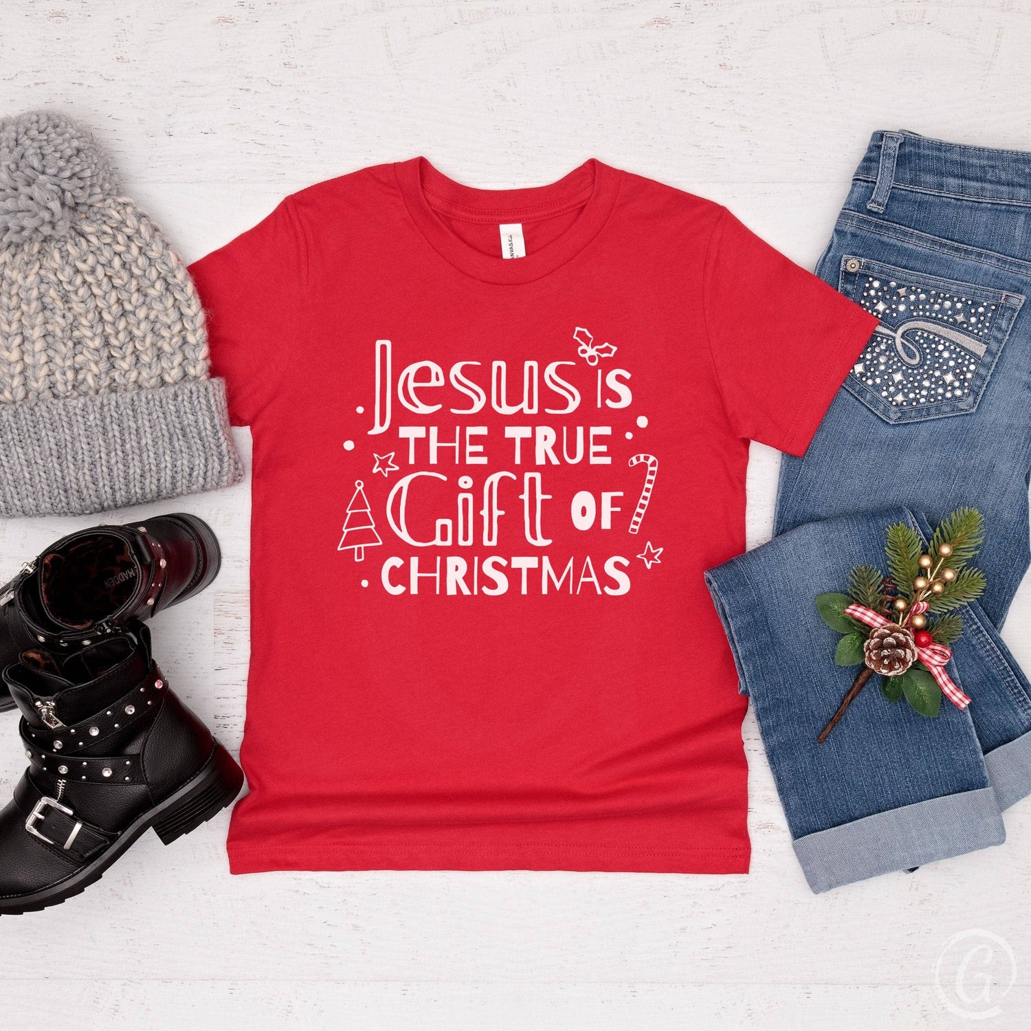 Jesus Is The True Gift Of Christmas Youth T-Shirt Red