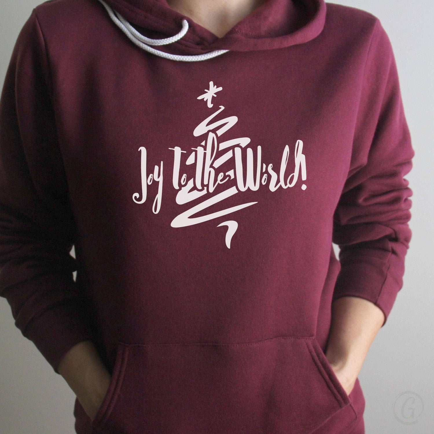 Joy To The World Christmas Tree Premium Unisex Pullover Hoodie Maroon