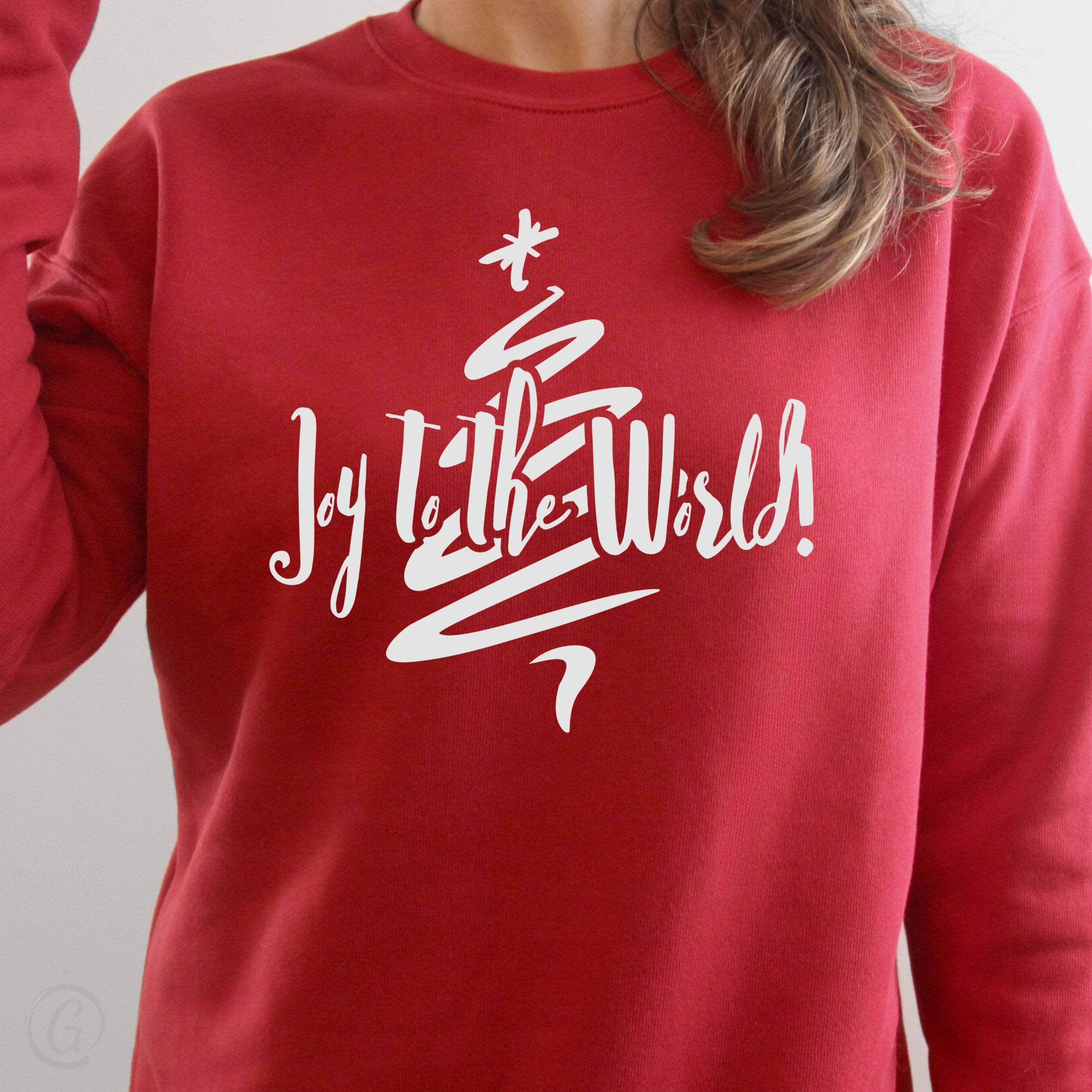 Joy To The World Christmas Tree Premium Unisex Sweatshirt Red