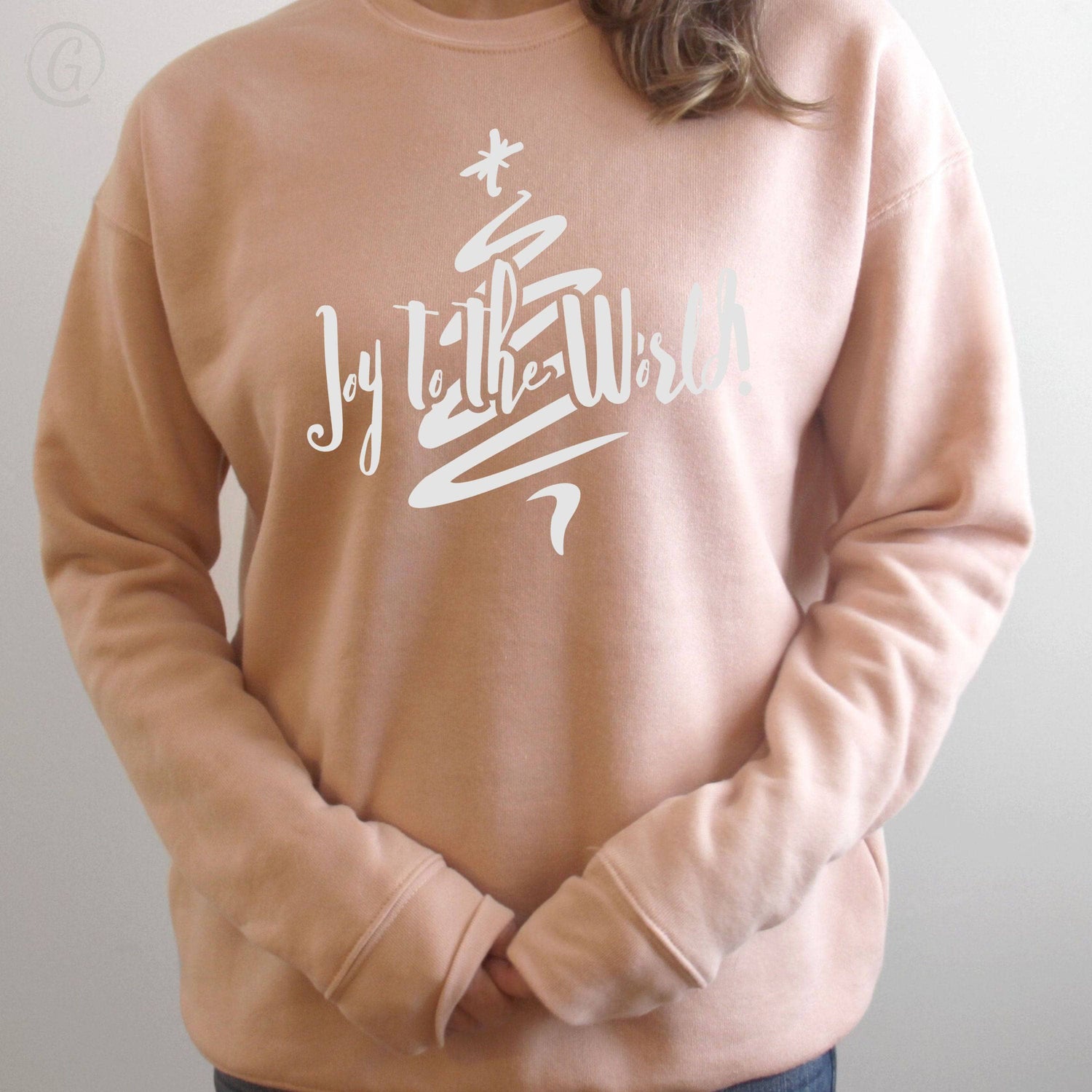 Joy To The World Christmas Tree Premium Unisex Sweatshirt Peach