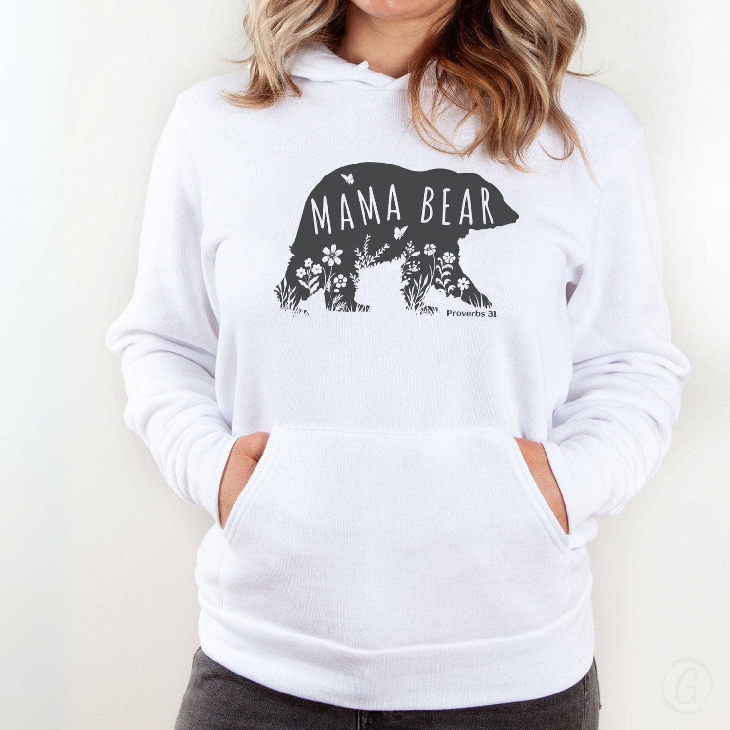 Mama Bear Proverbs 31 Premium Unisex Pullover Hoodie White