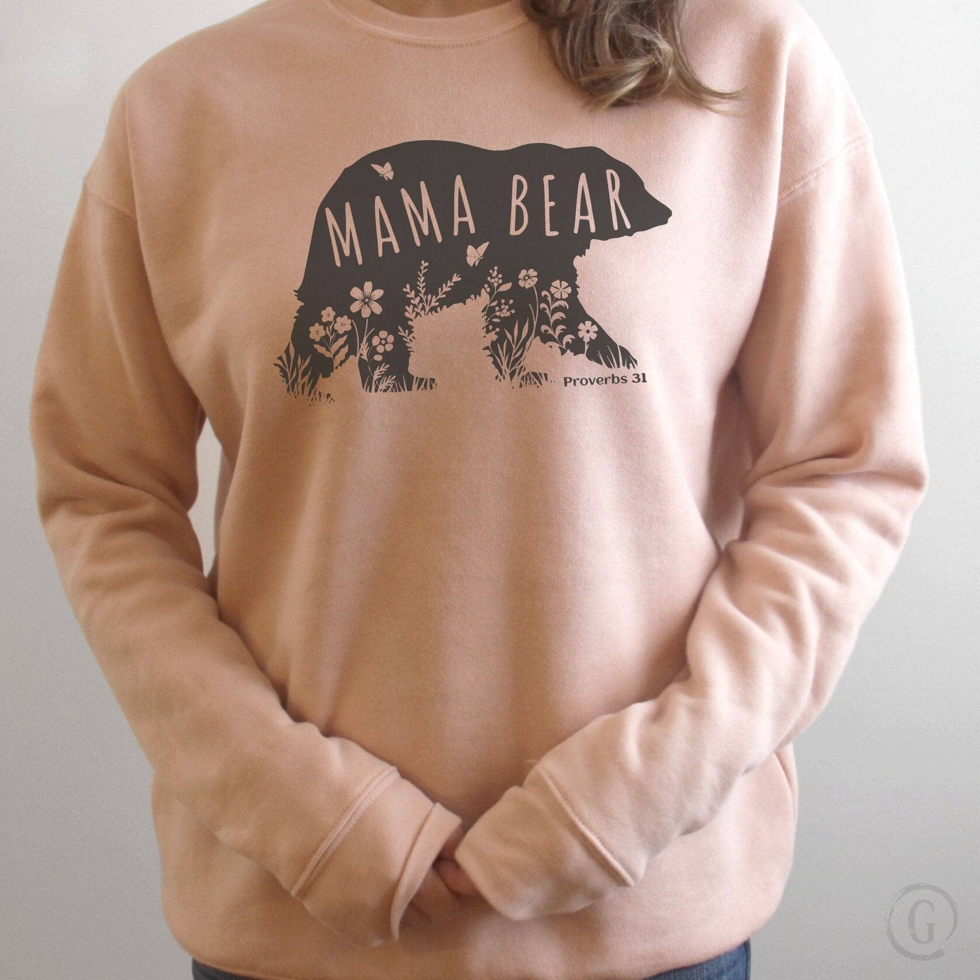 Mama Bear Proverbs 31 Premium Unisex Sweatshirt Peach