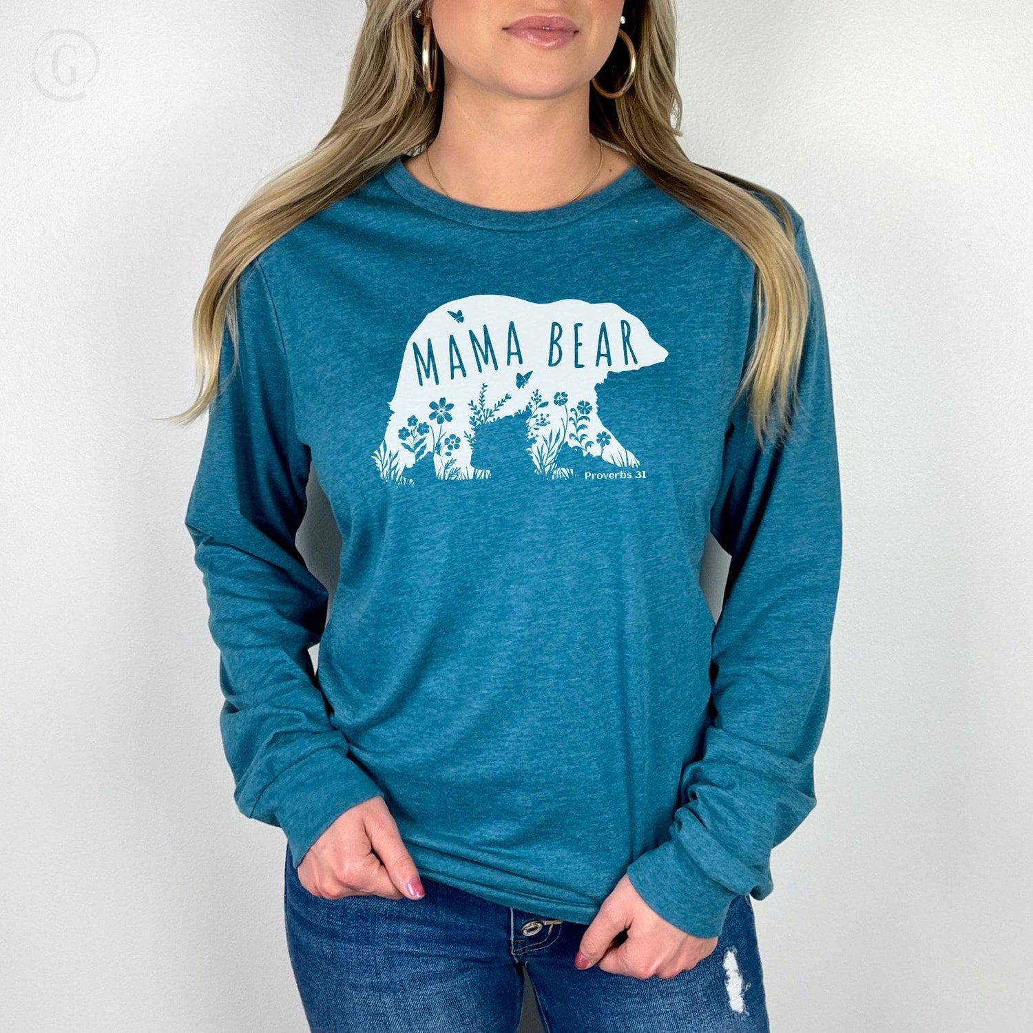 Mama Bear Proverbs 31 Unisex Long-Sleeve Tee Heather Deep Teal