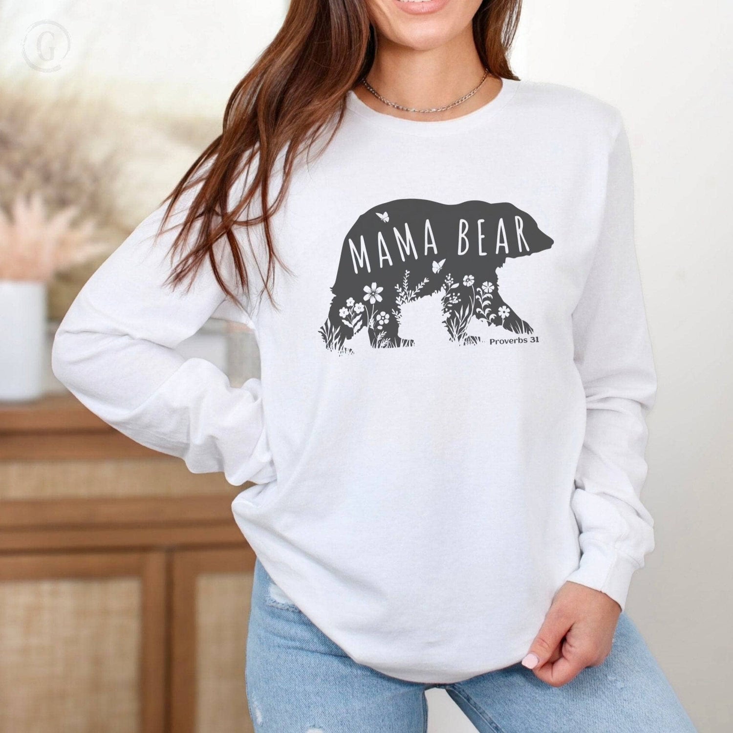 Mama Bear Proverbs 31 Unisex Long-Sleeve Tee White