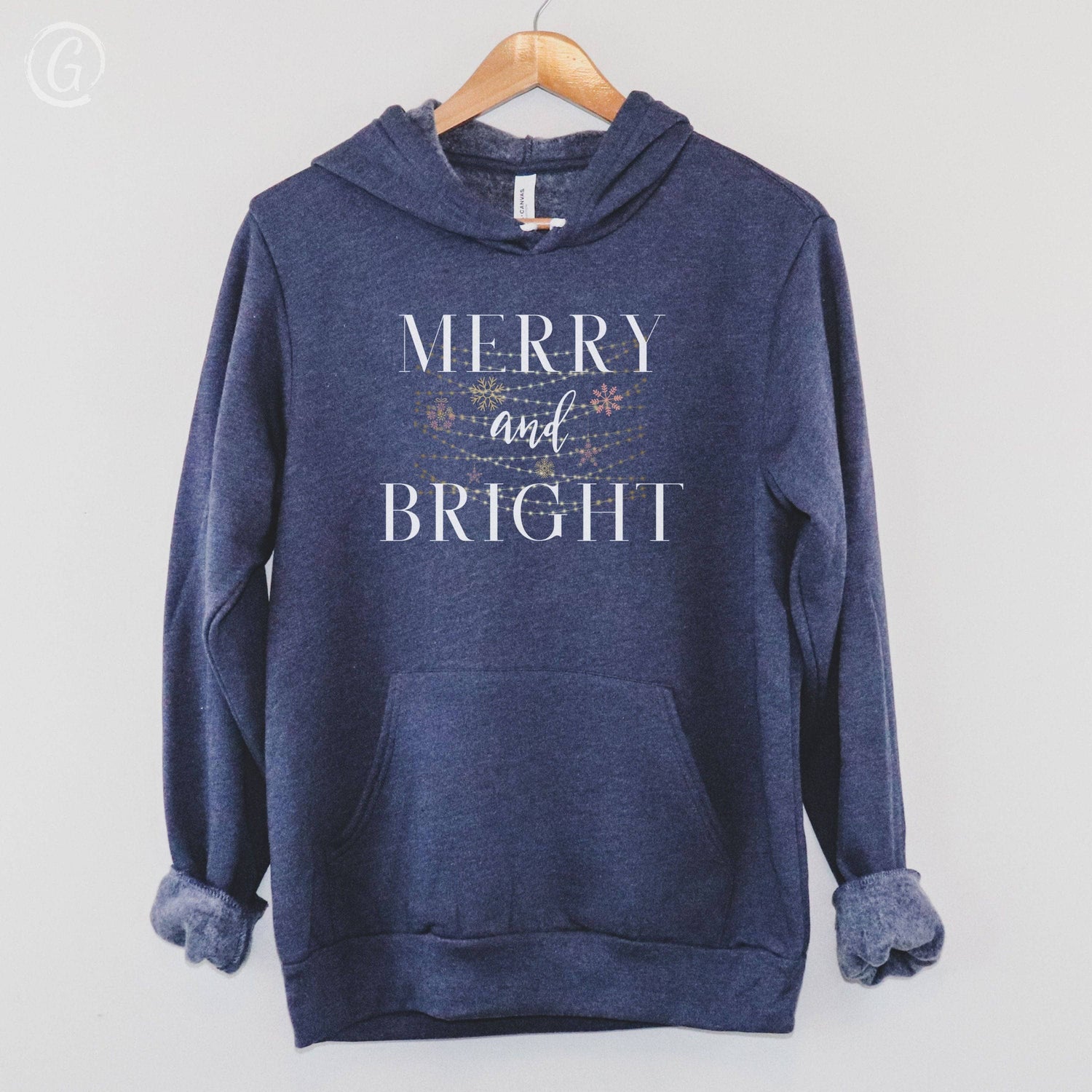 Merry And Bright Premium Unisex Pullover Hoodie Heather Navy