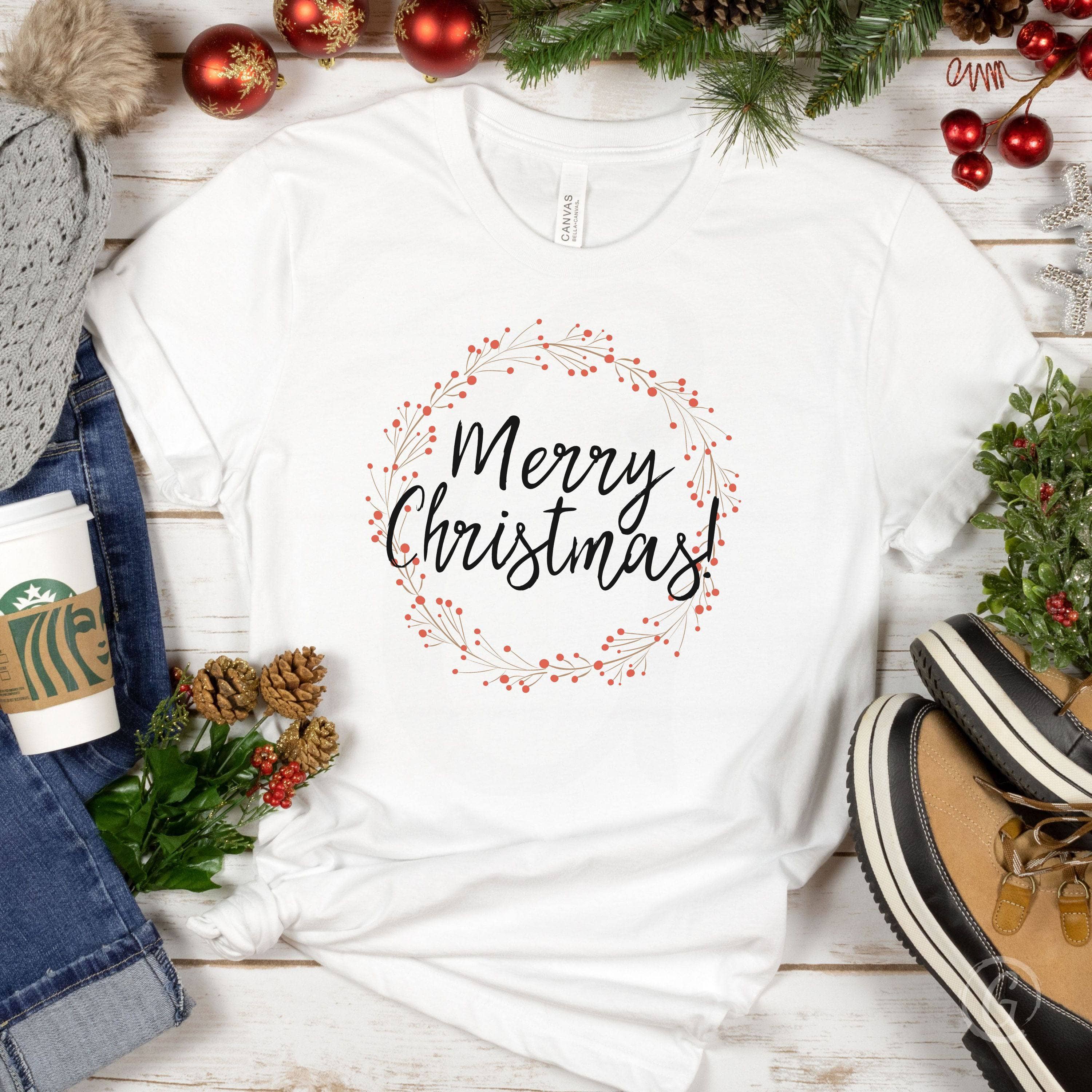 Merry Christmas! Berry Wreath Unisex T-Shirt White