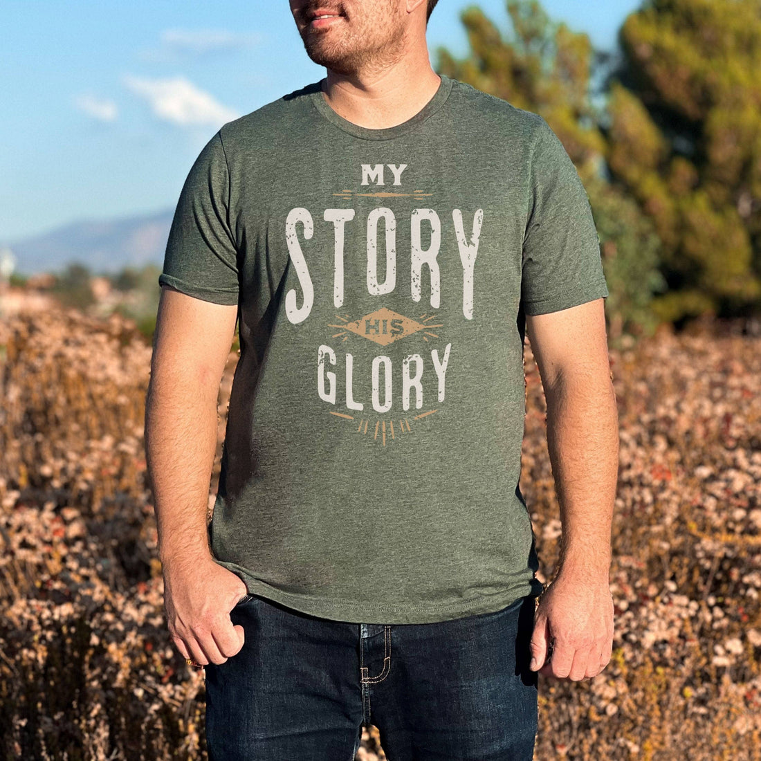 My Story His Glory Unisex T-Shirt Heathers Heather Forest