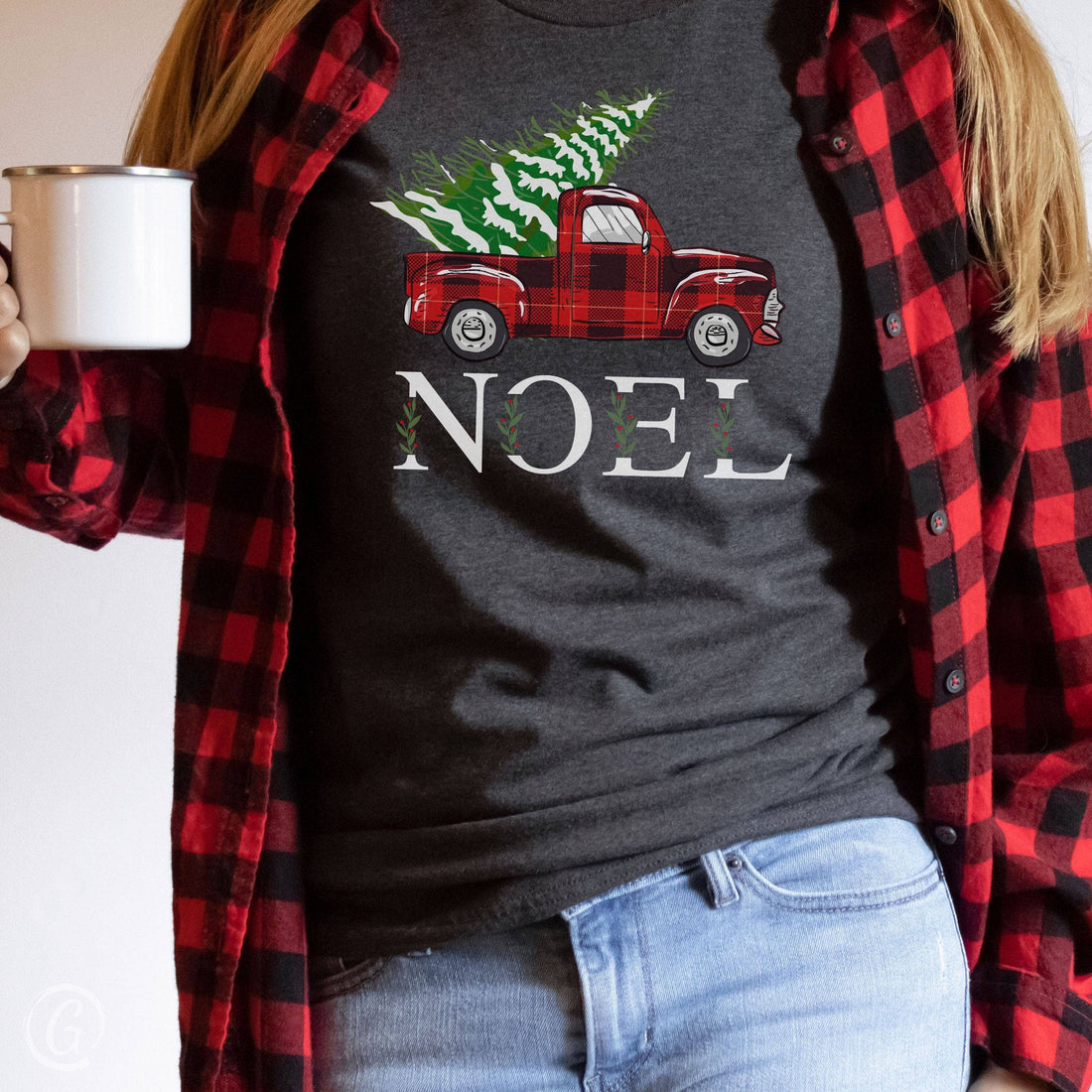 Noel Christmas Truck Unisex T-Shirt Heathers Dark Grey Heather