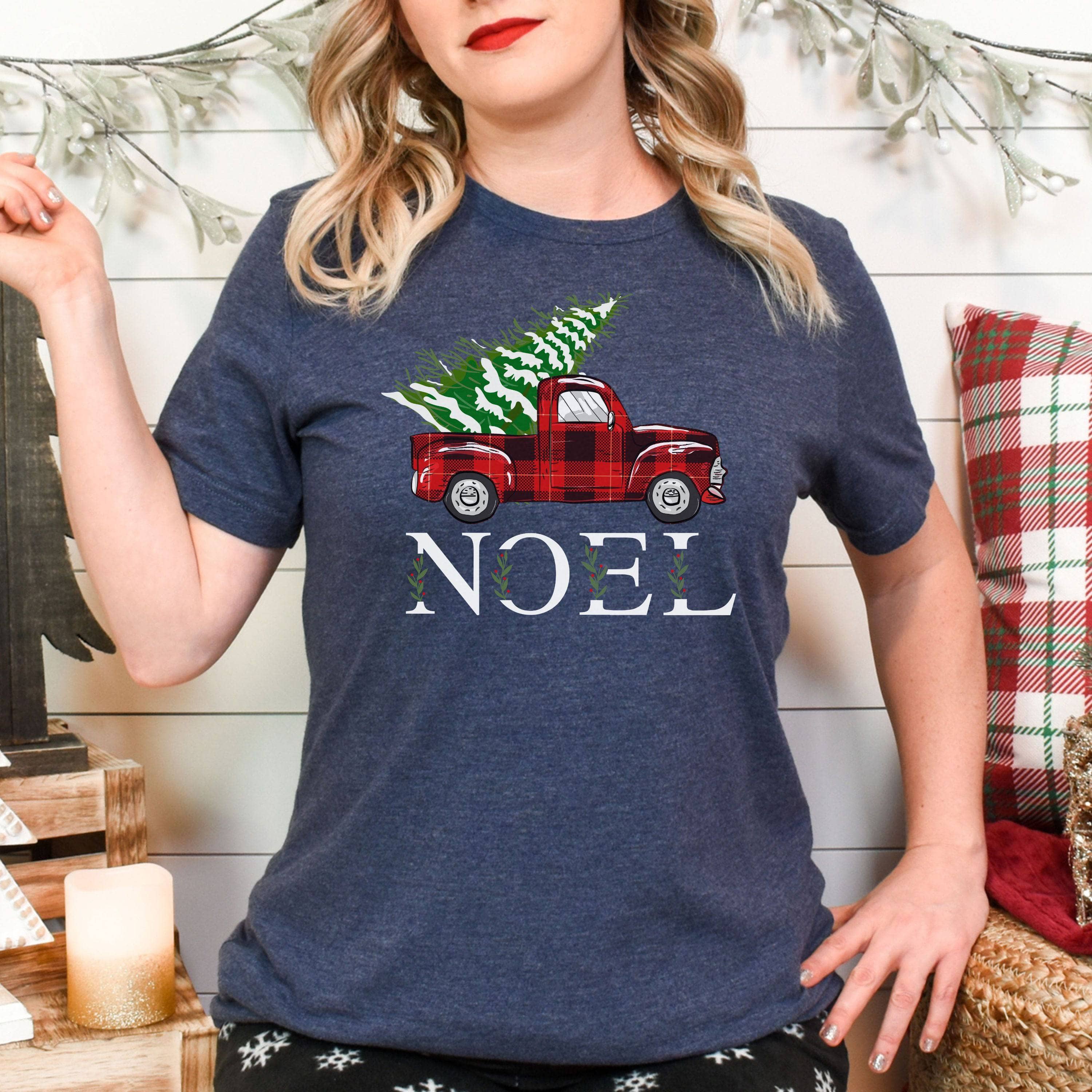 Noel Christmas Truck Unisex T-Shirt Heathers Heather Navy