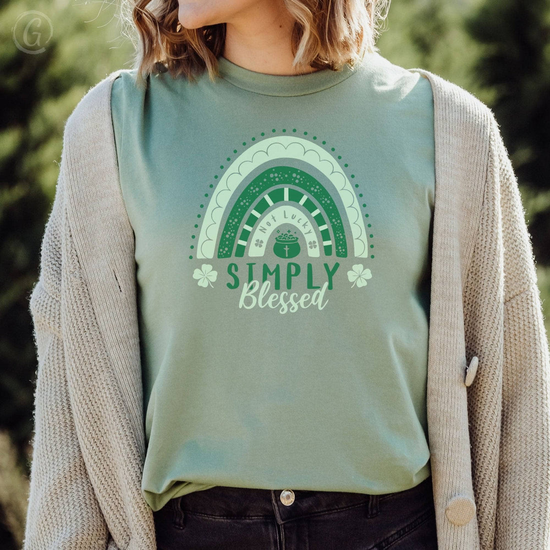 Not Lucky Simply Blessed Unisex T-Shirt Heather Sage