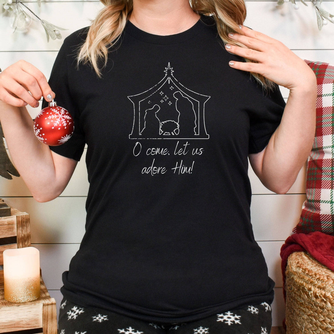 O Come, Let Us Adore Him! Unisex T-Shirt Classics Black