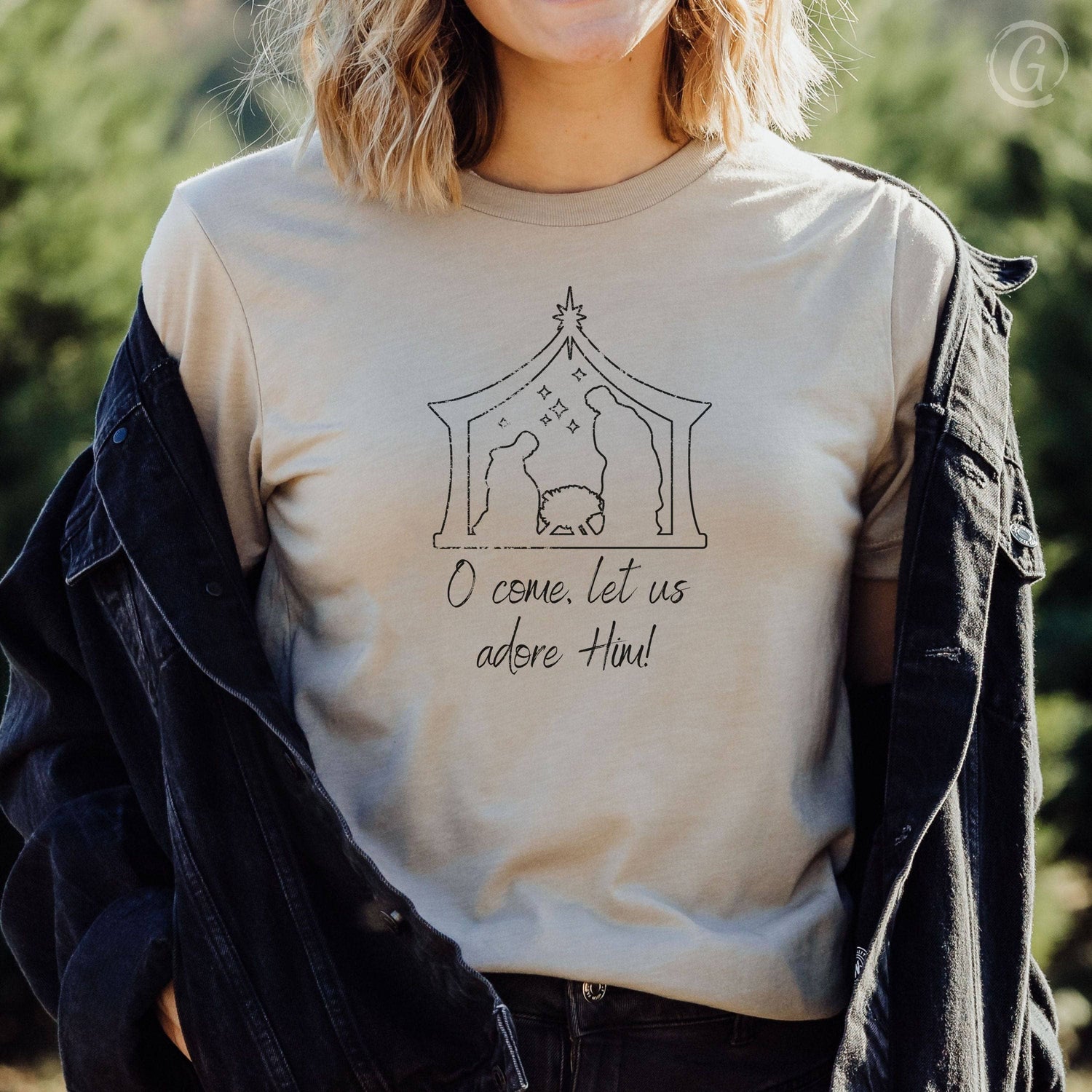 O Come, Let Us Adore Him! Unisex T-Shirt Heathers Heather Tan