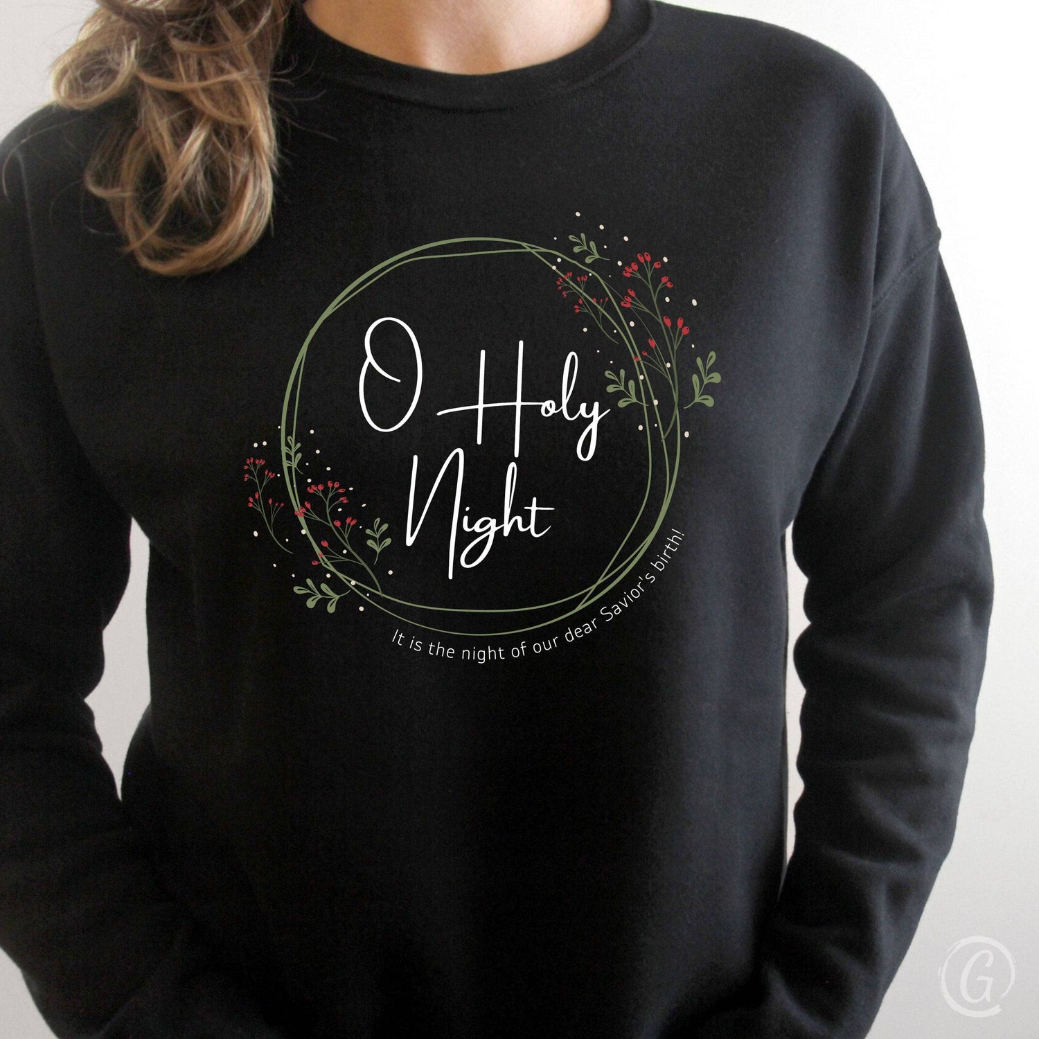 O Holy Night Berry Wreath Premium Unisex Sweatshirt Black