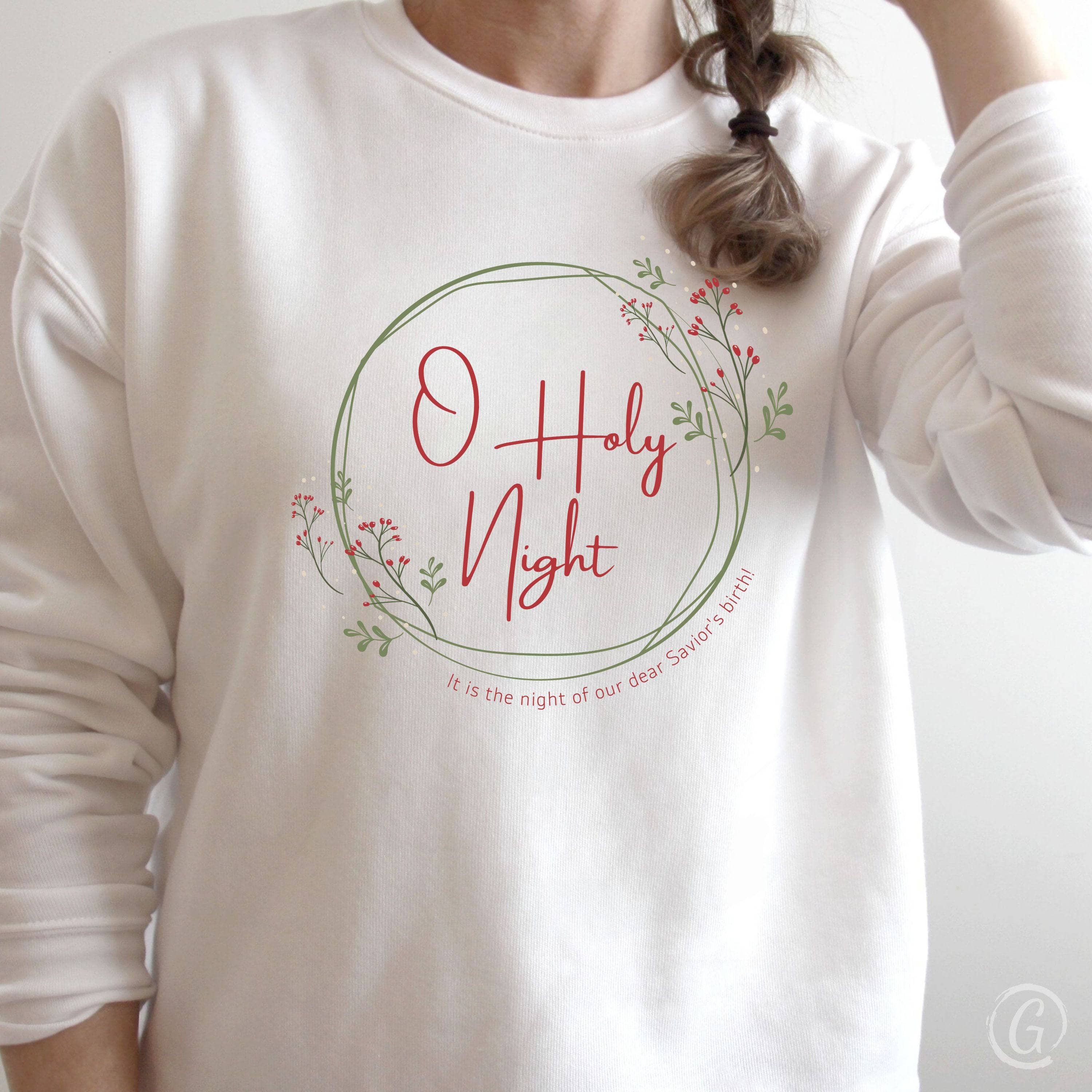 O Holy Night Berry Wreath Premium Unisex Sweatshirt White