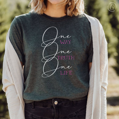 One Way One Truth One Life Unisex T-Shirt Heathers Heather Forest