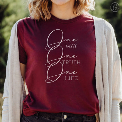 One Way One Truth One Life Unisex T-Shirt Heathers Heather Cardinal