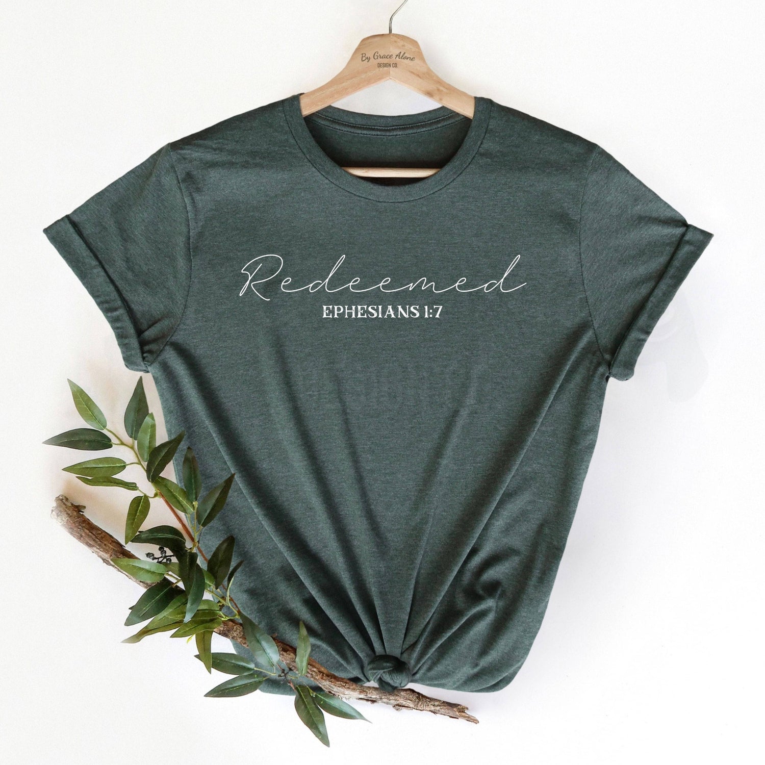 Redeemed Ephesians 1:7 Unisex T-Shirt Heathers Heather Forest