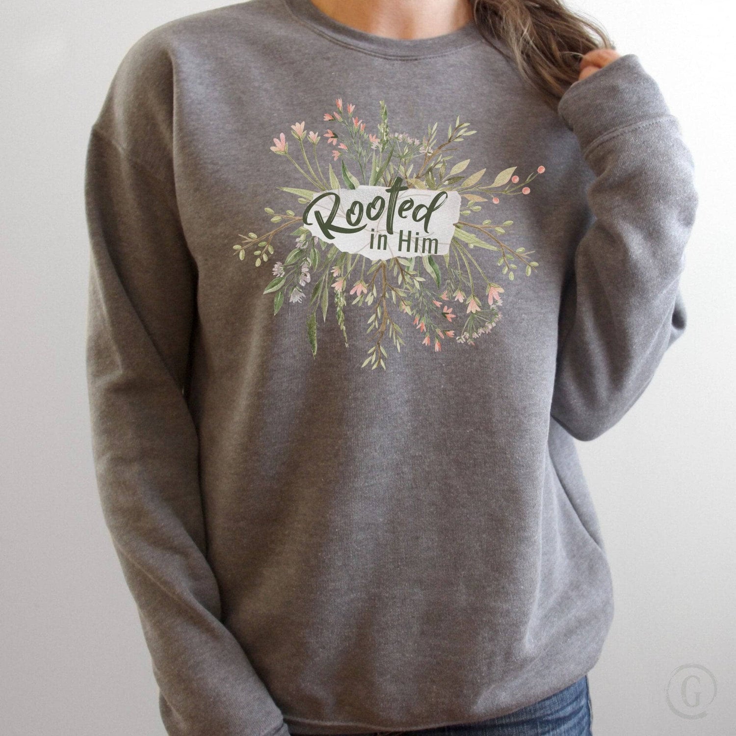 Rooted In Him Premium Unisex Sweatshirt Storm Grey