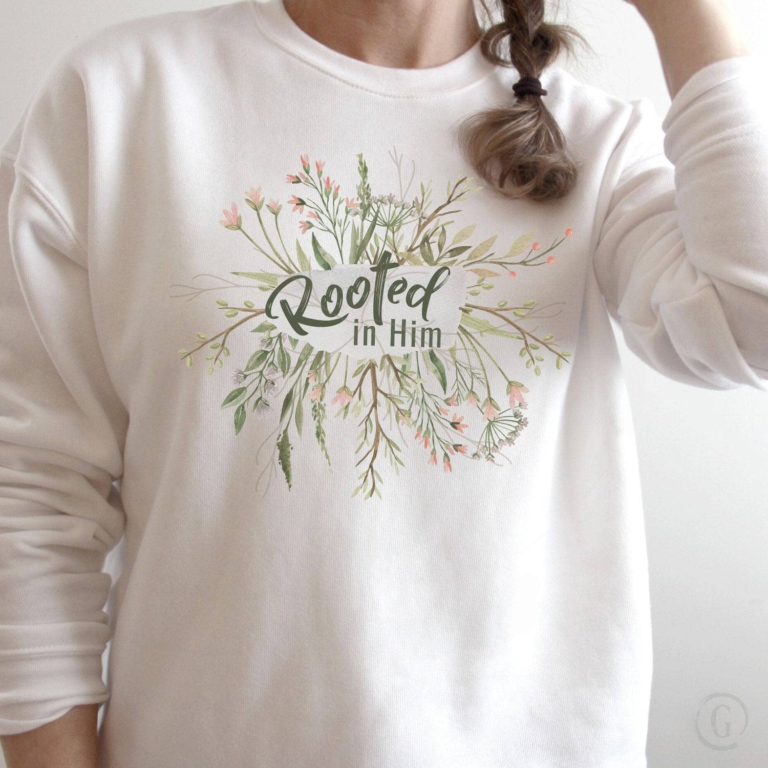 Rooted In Him Premium Unisex Sweatshirt White