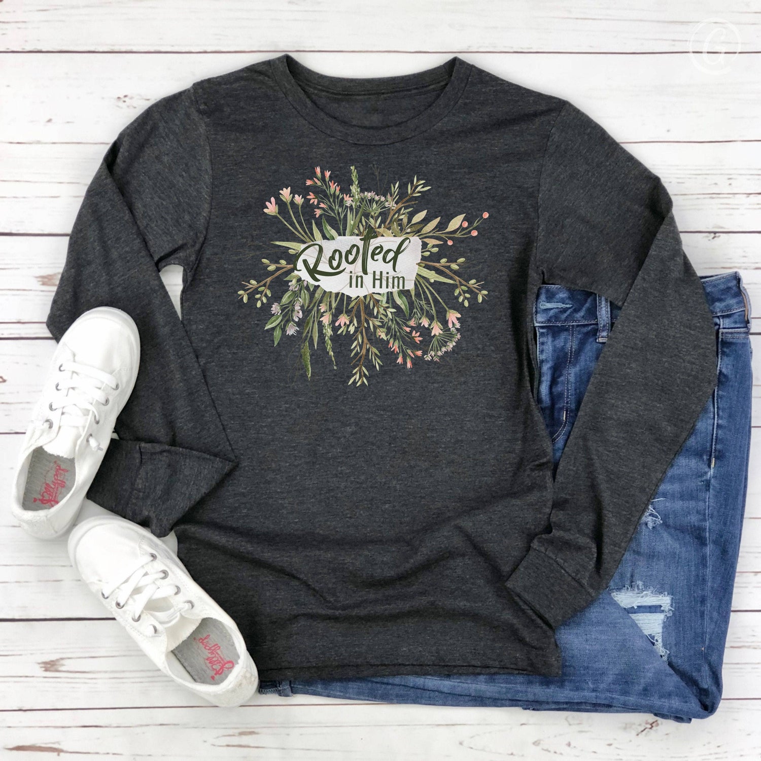 Rooted In Him Unisex Long-Sleeve Tee Dark Heather Grey