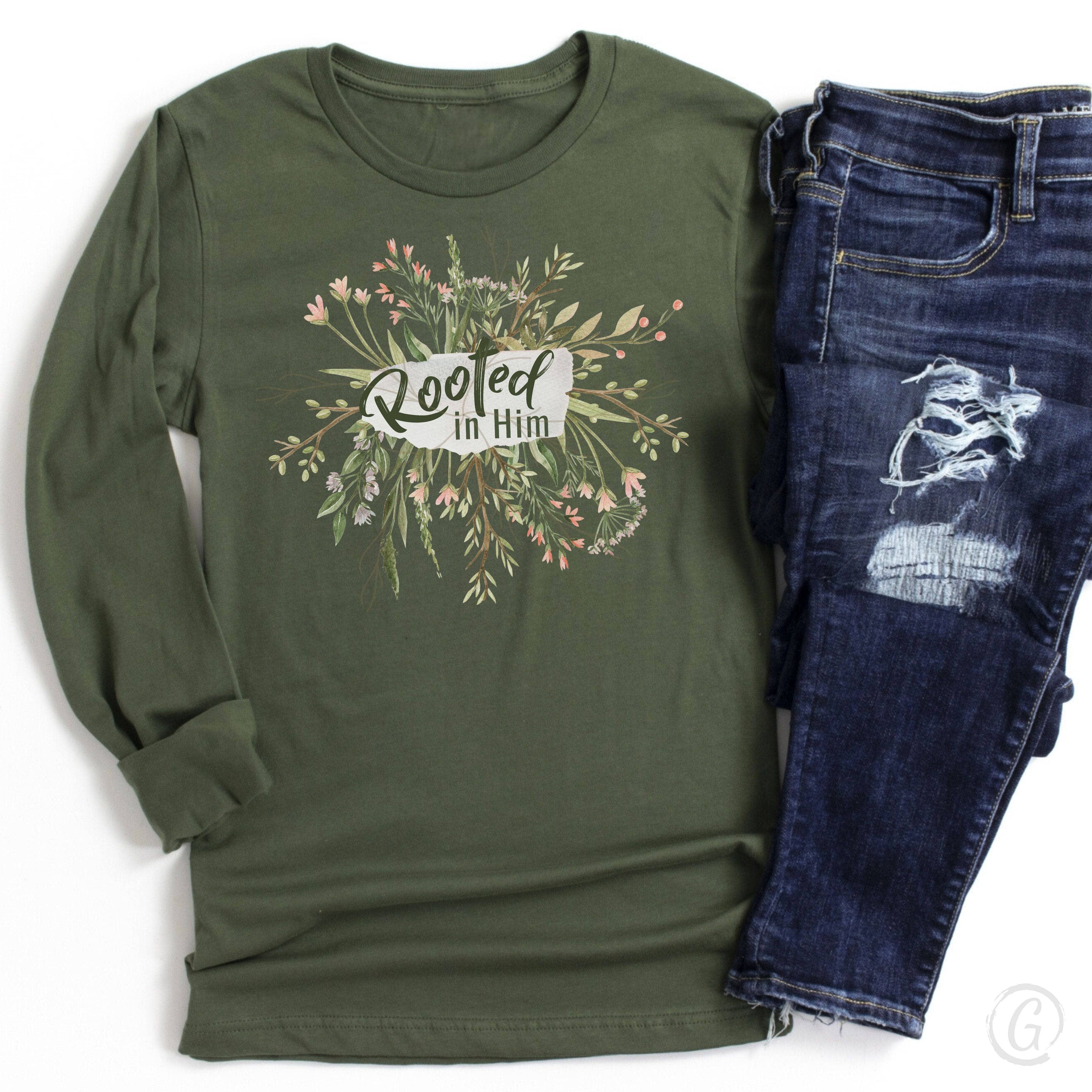 Rooted In Him Unisex Long-Sleeve Tee Military Green