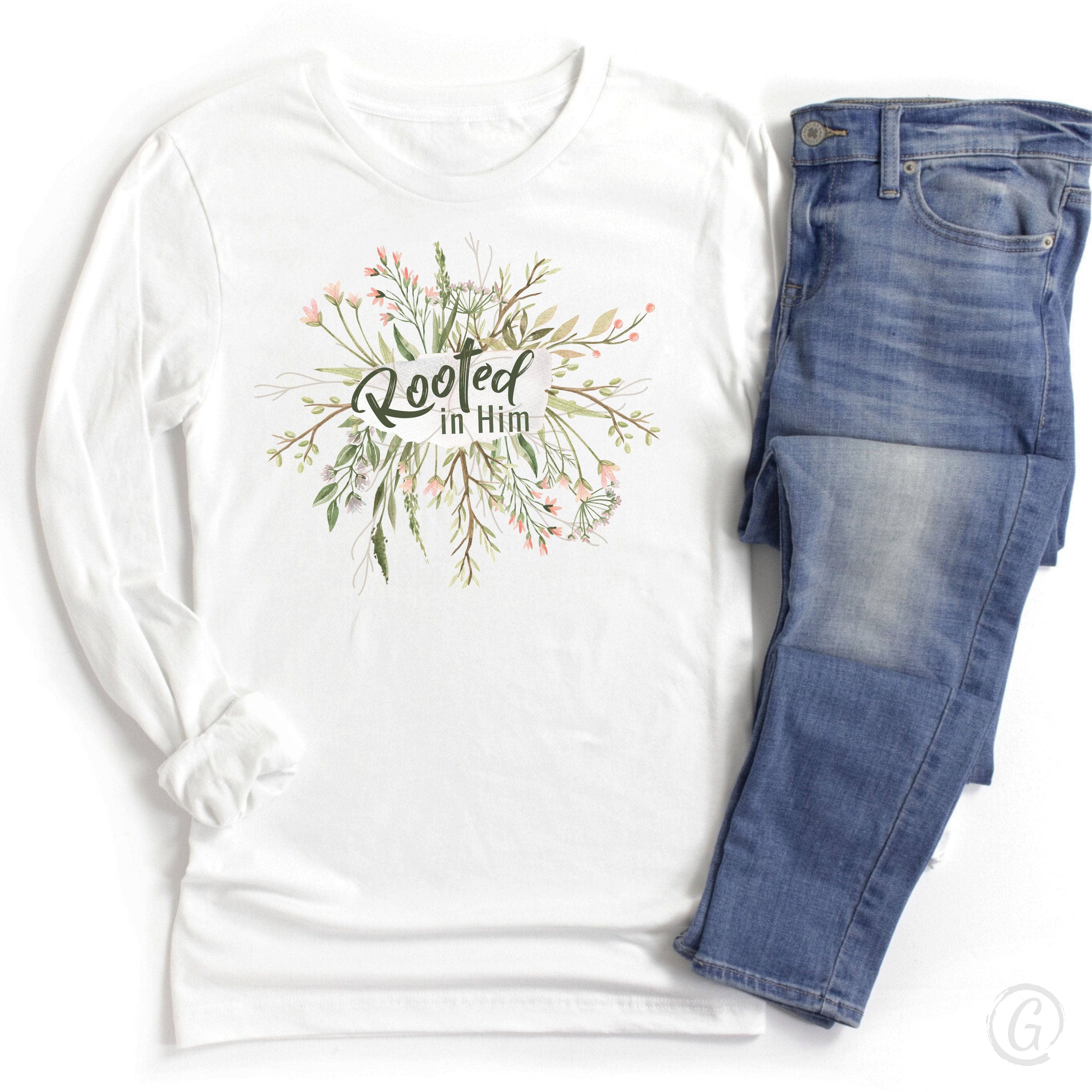 Rooted In Him Unisex Long-Sleeve Tee White