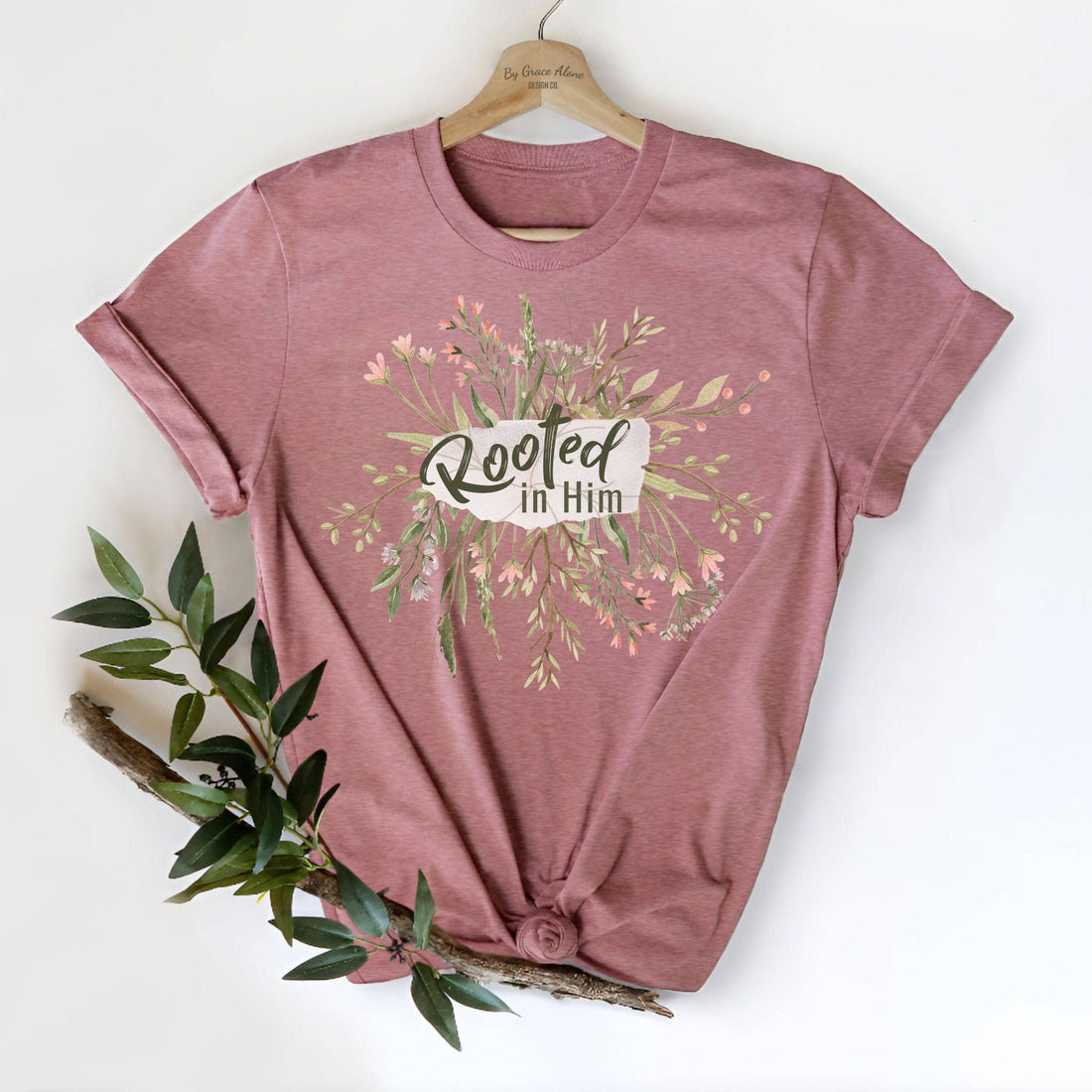 Rooted In Him Unisex T-Shirt Heathers Heather Mauve