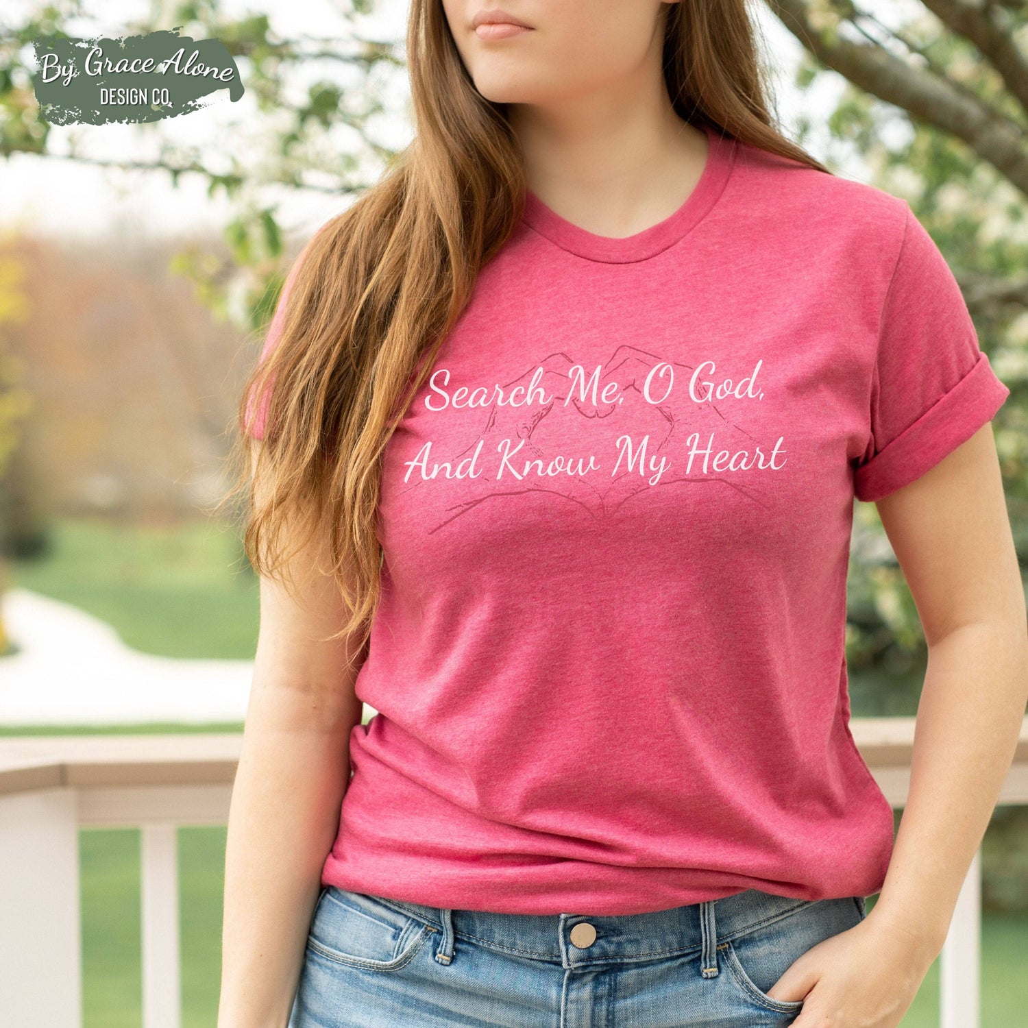 Search Me, O God, And Know My Heart Unisex T-Shirt Heathers Heather Raspberry