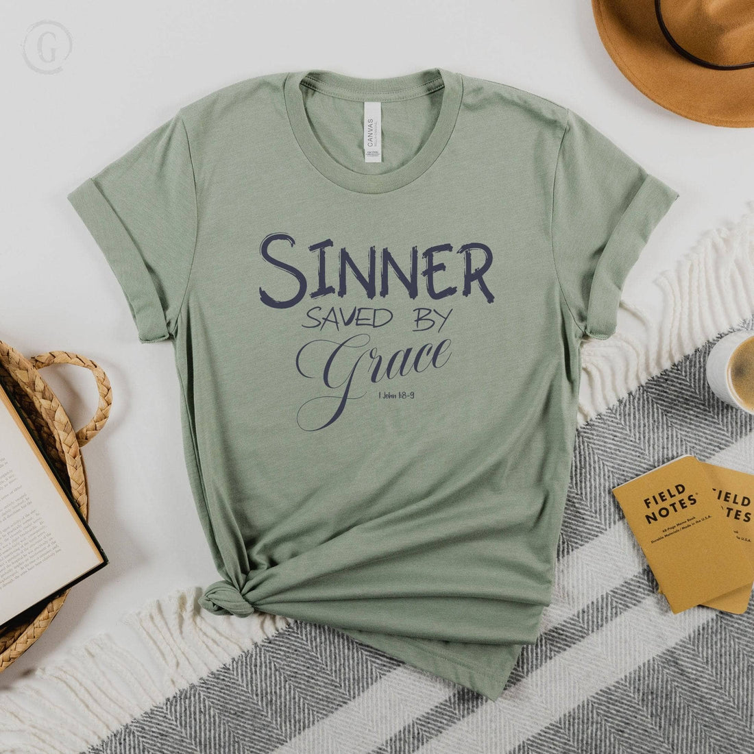 Sinner Saved By Grace 1 John 1:8-9 Unisex T-Shirt Heathers Heather Sage