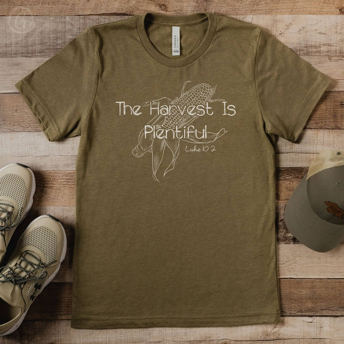 The Harvest Is Plentiful Luke 10:2 Unisex T-Shirt Heather Olive