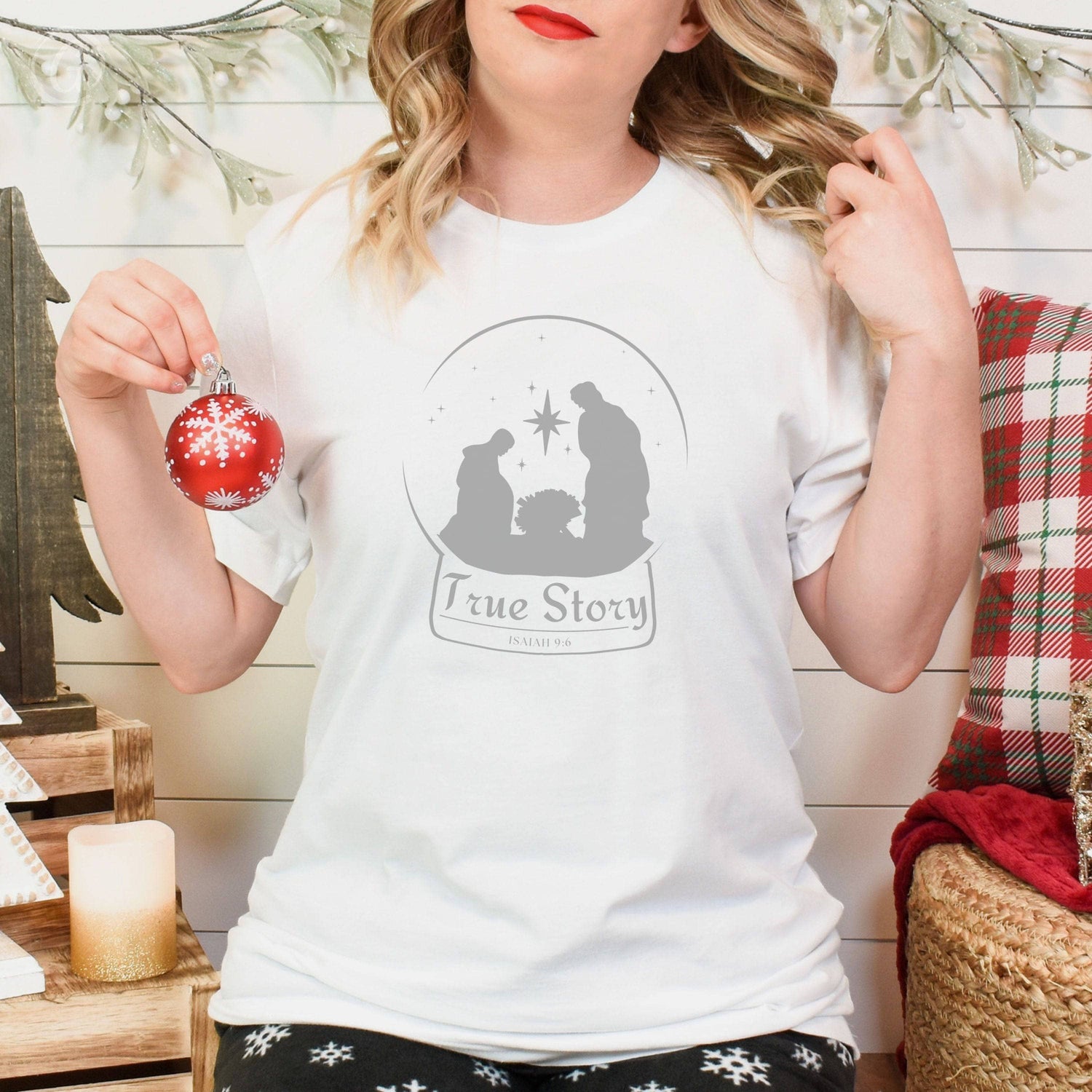 True Story Snow Globe Manger Scene Unisex T-Shirt Classics White