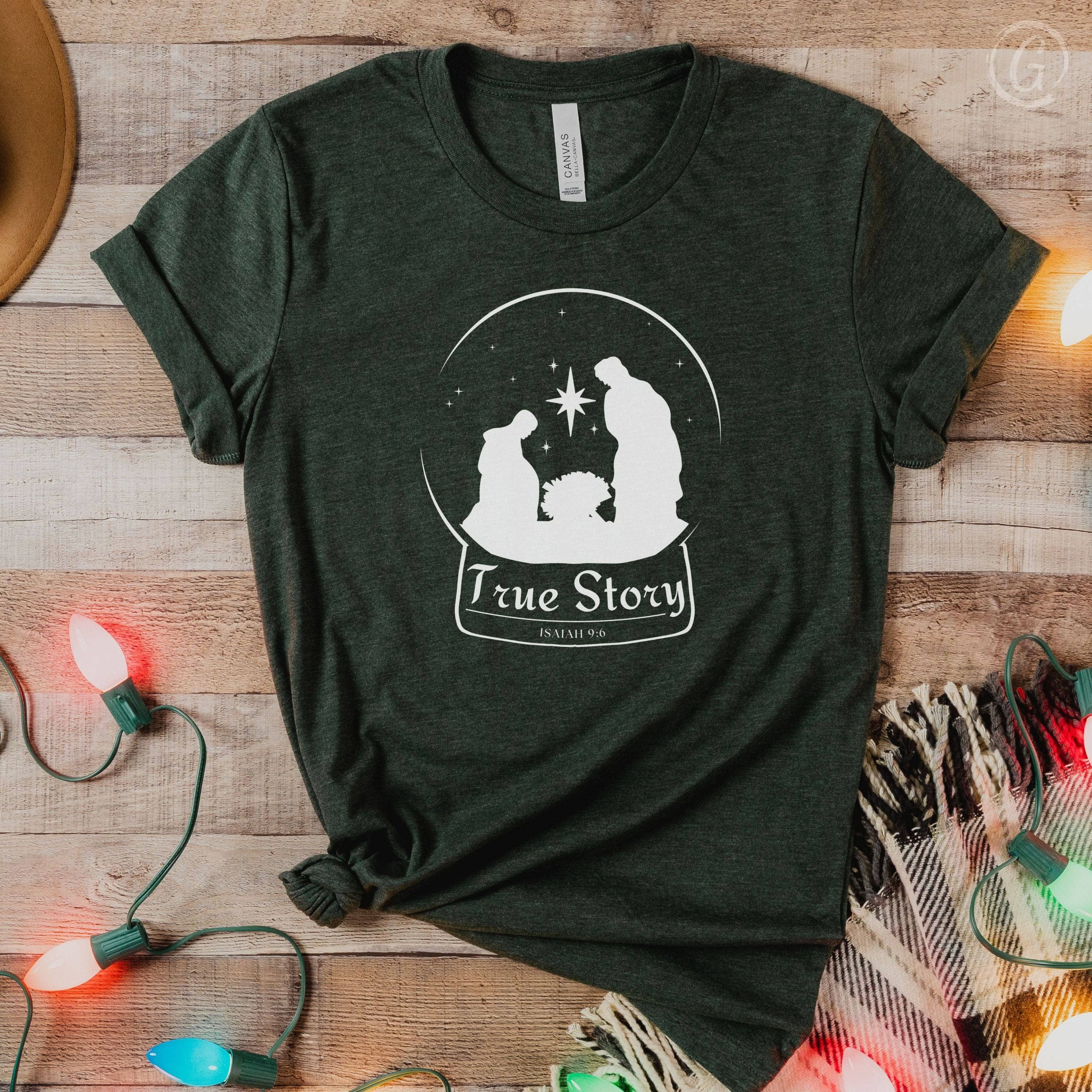 True Story Snow Globe Manger Scene Unisex T-Shirt Heathers Heather Forest