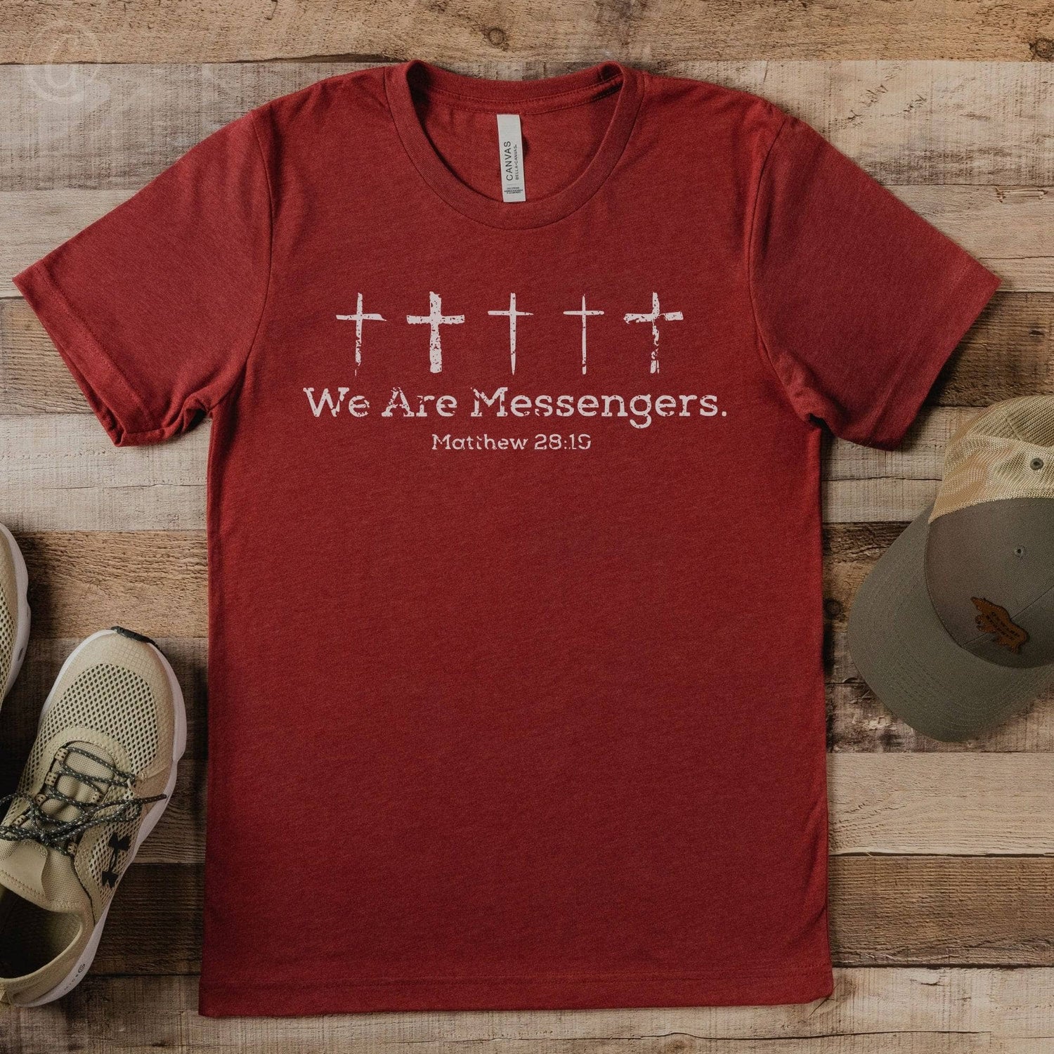 We Are Messengers. Matthew 28:19 Unisex T-Shirt Heathers Heather Canvas Red